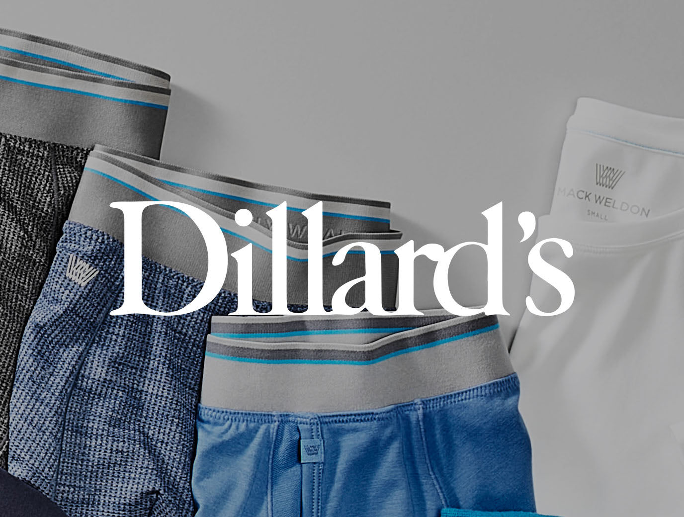 Image of men's underwear and shirt laid down with a "Dillard's" logo across the image