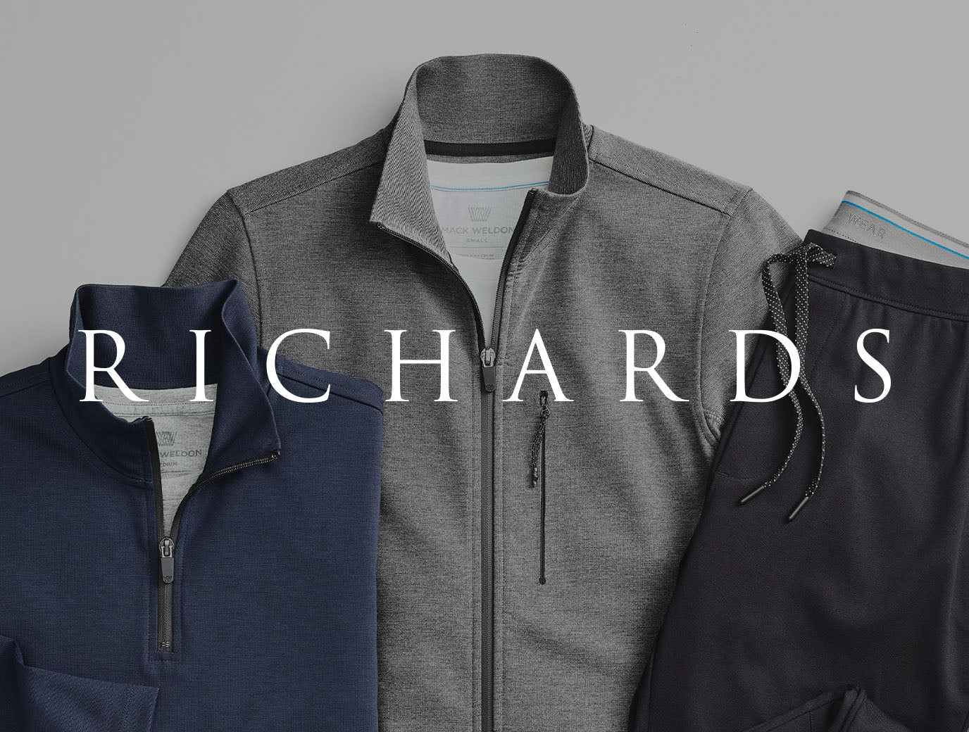 Jacket and sweatpant laid out with a "Richards" logo across the image