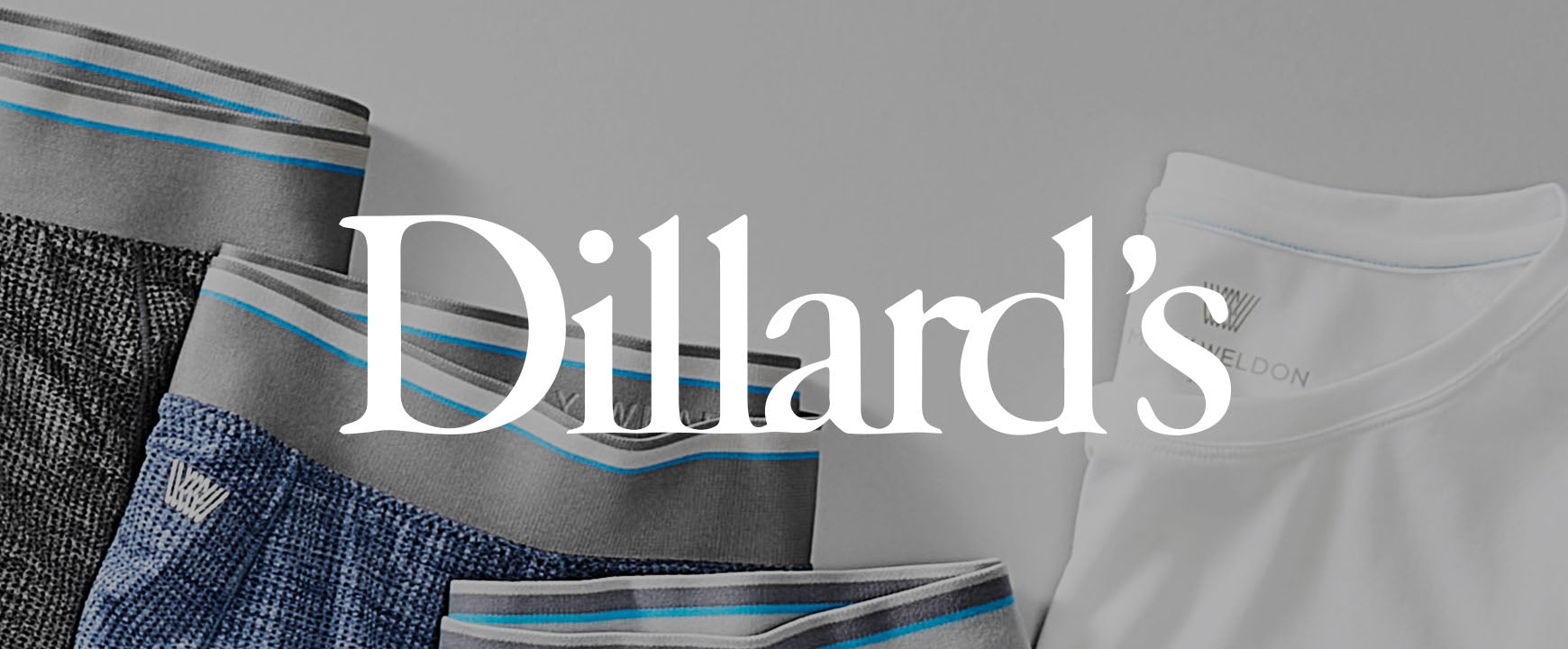 Image of men's underwear and shirt laid down with a "Dillard's" logo across the image